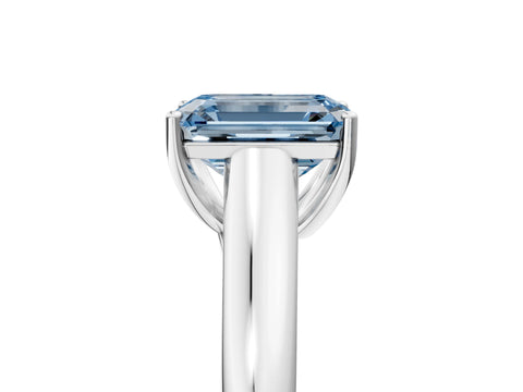 White gold Fancy Blue Emerald Cut Cut Diamond Solitaire Engagement Ring with Tapered Plain Band and Four-Prong Setting_29