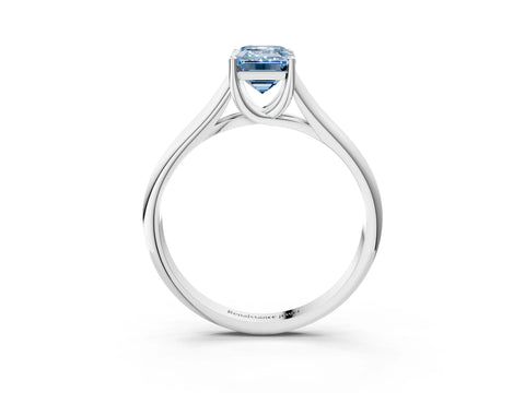 White gold Fancy Blue Emerald Cut Cut Diamond Solitaire Engagement Ring with Tapered Plain Band and Four-Prong Setting_3