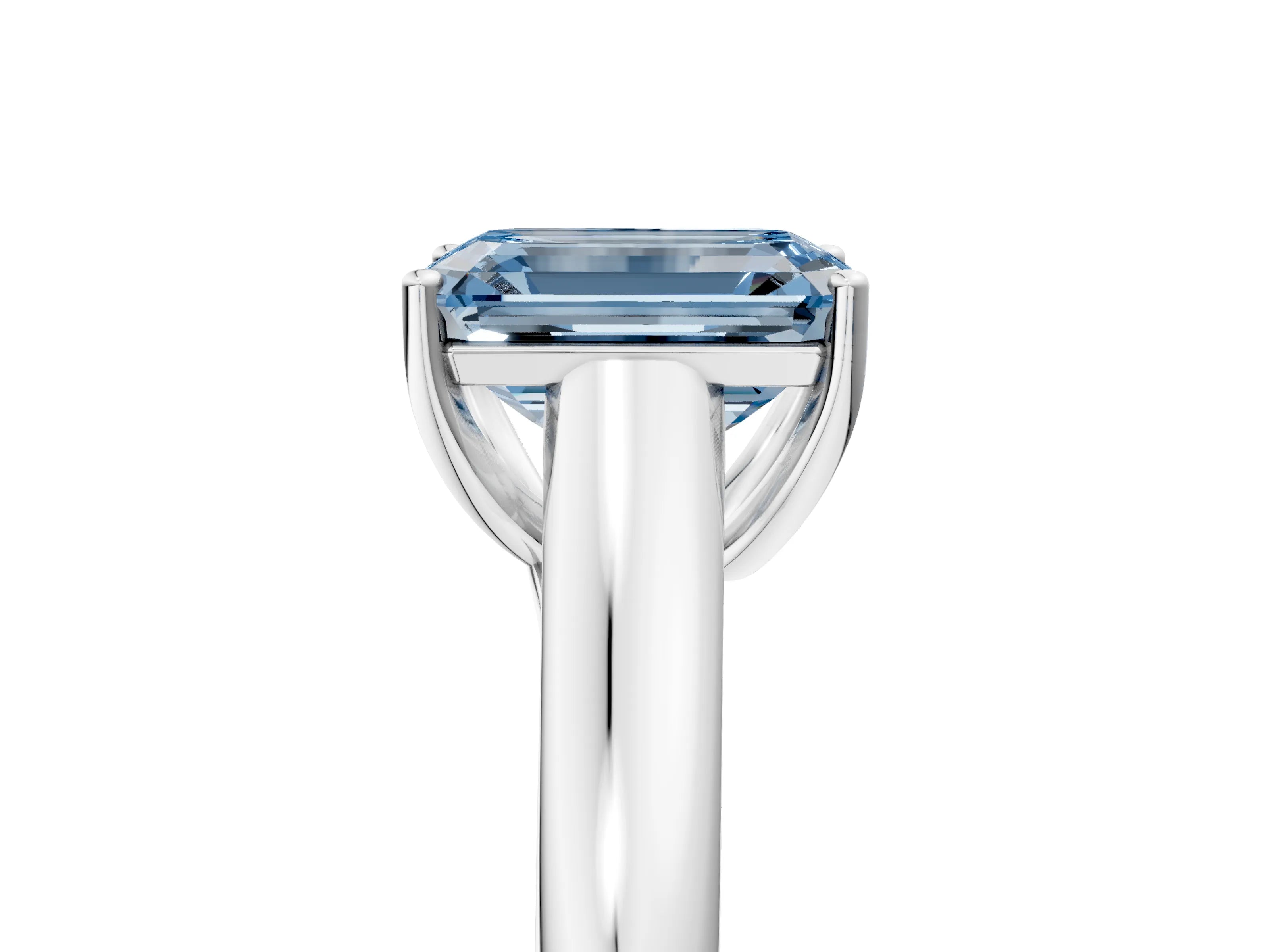 White gold Fancy Blue Emerald Cut Cut Diamond Solitaire Engagement Ring with Tapered Plain Band and Four-Prong Setting_5