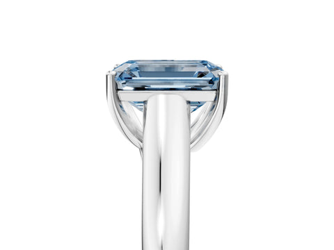 White gold Fancy Blue Emerald Cut Cut Diamond Solitaire Engagement Ring with Tapered Plain Band and Four-Prong Setting_5