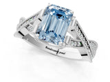 White gold Fancy Blue Emerald Cut Cut Diamond Twisted Band with Milgrain Pave Setting and Four-Prong Setting_2