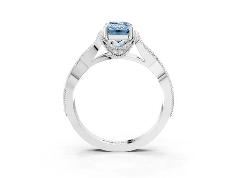 White gold Fancy Blue Emerald Cut Cut Diamond Twisted Band with Milgrain Pave Setting and Four-Prong Setting_27