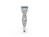 White gold Fancy Blue Emerald Cut Cut Diamond Twisted Band with Milgrain Pave Setting and Four-Prong Setting_2
