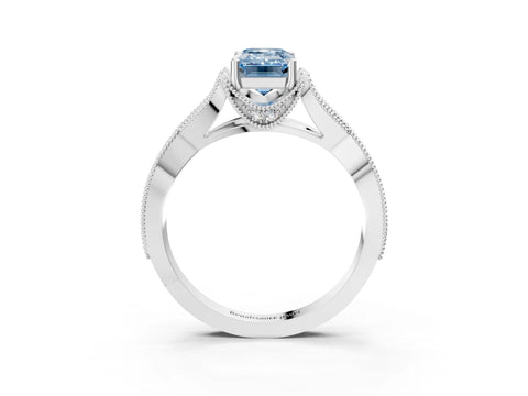 White gold Fancy Blue Emerald Cut Cut Diamond Twisted Band with Milgrain Pave Setting and Four-Prong Setting_4