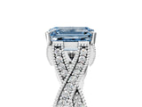White gold Fancy Blue Emerald Cut Cut Diamond Twisted Band with Milgrain Pave Setting and Four-Prong Setting_5