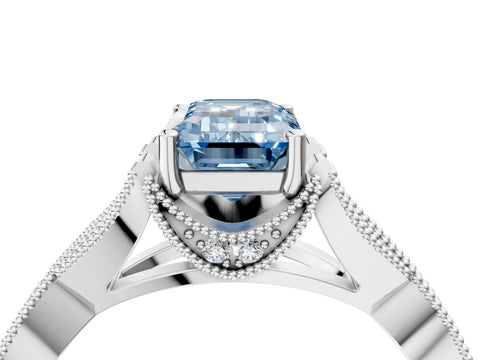 White gold Fancy Blue Emerald Cut Cut Diamond Twisted Band with Milgrain Pave Setting and Four-Prong Setting_5