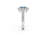White gold Fancy Blue Emerald Cut Cut Halo Diamond Pavé Engagement Ring with Milgrain Detailing_26