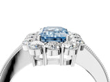 White gold Fancy Blue Emerald Cut Cut Halo Diamond Pavé Engagement Ring with Milgrain Detailing_28