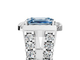 White gold Fancy Blue Emerald Cut Cut Halo Split Shank Prong Set Ring_5