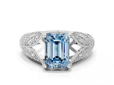 White gold Fancy Blue Emerald Cut Cut Milgrain Pave Diamond Engagement Ring with Four-Prong Setting_15