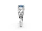 White gold Fancy Blue Emerald Cut Cut Milgrain Pave Diamond Engagement Ring with Four-Prong Setting_17