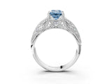 White gold Fancy Blue Emerald Cut Cut Milgrain Pave Diamond Engagement Ring with Four-Prong Setting_18