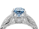 White gold Fancy Blue Emerald Cut Cut Milgrain Pave Diamond Engagement Ring with Four-Prong Setting_19