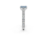 White gold Fancy Blue Emerald Cut Cut Pave Band Milgrain Solitaire Ring_2