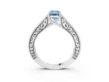 White gold Fancy Blue Emerald Cut Cut Pave Band Milgrain Solitaire Ring_3
