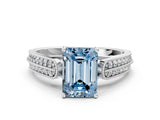 White gold Fancy Blue Emerald Cut Cut Pave Split Shank Engagement Ring with Four-Prong Setting_12