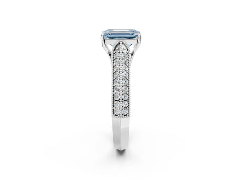 White gold Fancy Blue Emerald Cut Cut Pave Split Shank Engagement Ring with Four-Prong Setting_14