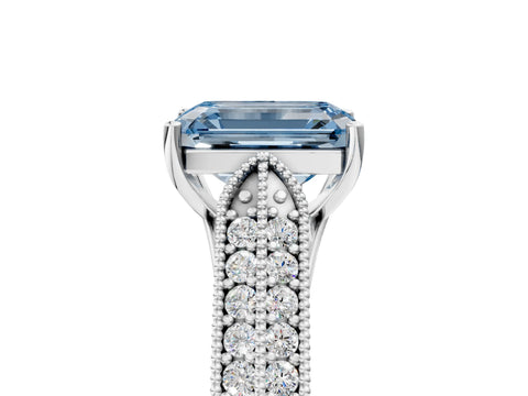 White gold Fancy Blue Emerald Cut Cut Pave Split Shank Engagement Ring with Four-Prong Setting_17