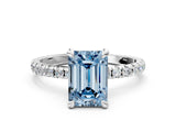 White gold Fancy Blue Emerald Cut Diamond Brilliant Solitaire Ring with Pavé Band and Four-Prong Setting_12