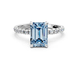 White gold Fancy Blue Emerald Cut Diamond Brilliant Solitaire Ring with Pavé Band and Four-Prong Setting_12