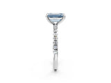 White gold Fancy Blue Emerald Cut Diamond Brilliant Solitaire Ring with Pavé Band and Four-Prong Setting_14