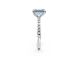 White gold Fancy Blue Emerald Cut Diamond Brilliant Solitaire Ring with Pavé Band and Four-Prong Setting_14