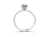 White gold Fancy Blue Emerald Cut Diamond Brilliant Solitaire Ring with Pavé Band and Four-Prong Setting_15