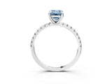 White gold Fancy Blue Emerald Cut Diamond Brilliant Solitaire Ring with Pavé Band and Four-Prong Setting_15