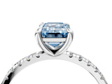 White gold Fancy Blue Emerald Cut Diamond Brilliant Solitaire Ring with Pavé Band and Four-Prong Setting_16