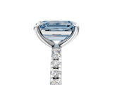 White gold Fancy Blue Emerald Cut Diamond Brilliant Solitaire Ring with Pavé Band and Four-Prong Setting_17