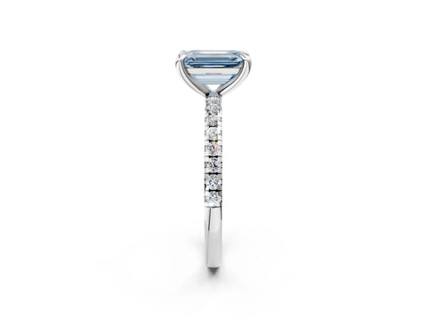 White gold Fancy Blue Emerald Cut Diamond Brilliant Solitaire Ring with Pavé Band and Four-Prong Setting_2