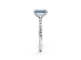 White gold Fancy Blue Emerald Cut Diamond Brilliant Solitaire Ring with Pavé Band and Four-Prong Setting_38