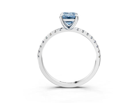 White gold Fancy Blue Emerald Cut Diamond Brilliant Solitaire Ring with Pavé Band and Four-Prong Setting_3