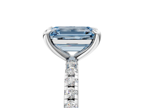 White gold Fancy Blue Emerald Cut Diamond Brilliant Solitaire Ring with Pavé Band and Four-Prong Setting_5