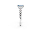 White gold Fancy Blue Emerald Cut Diamond Cathedral Solitaire Ring with Round  Pavé Band_183