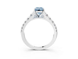 White gold Fancy Blue Emerald Cut Diamond Cathedral Solitaire Ring with Round  Pavé Band_183