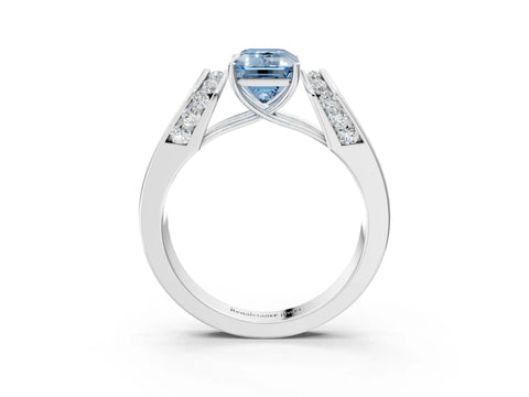 White gold Fancy Blue Emerald Cut Diamond Channel Set Solitaire Ring with Four-Prong Setting_31