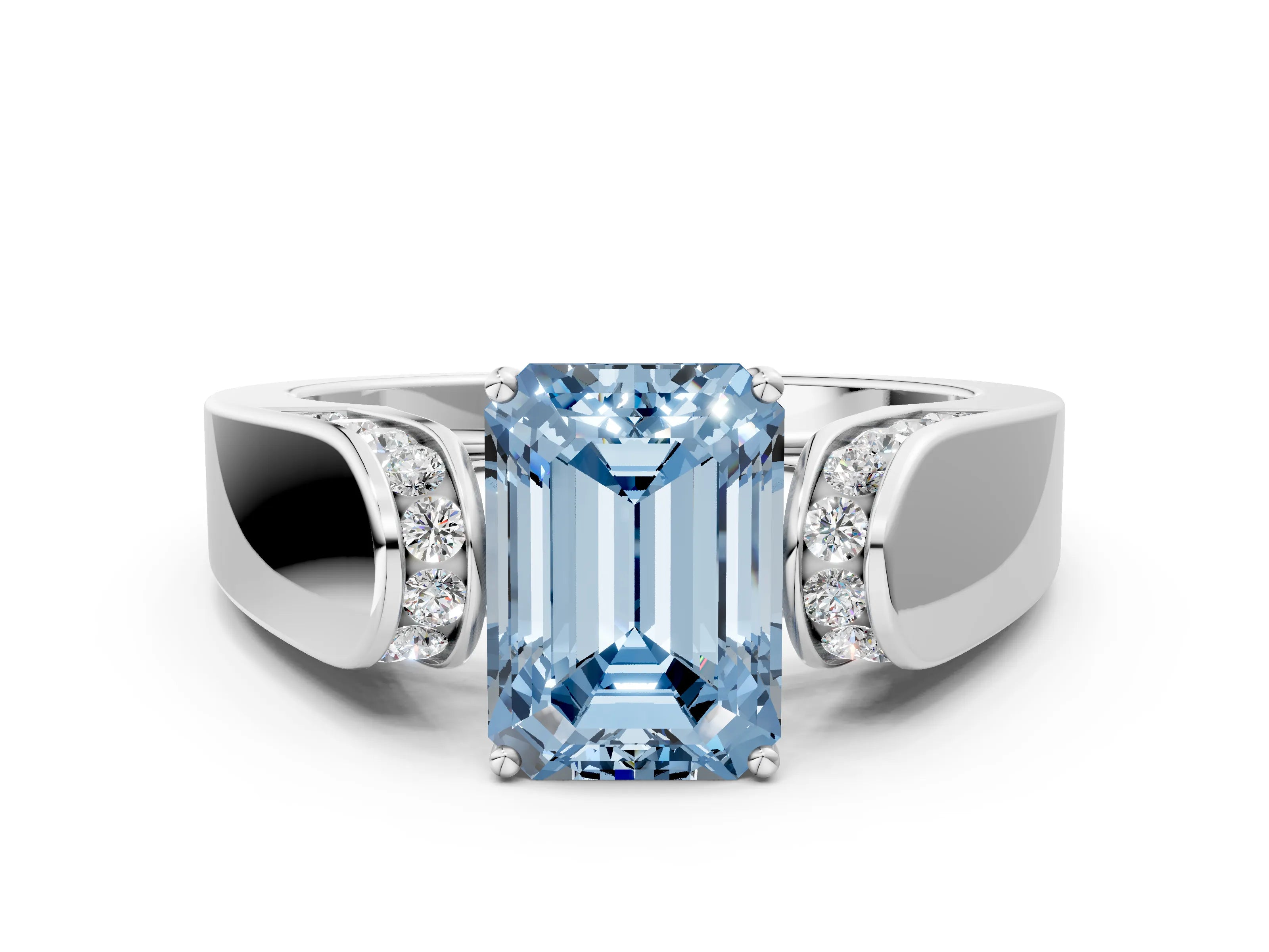 White gold Fancy Blue Emerald Cut Diamond Channel Set Solitaire Ring with Four-Prong Setting_32