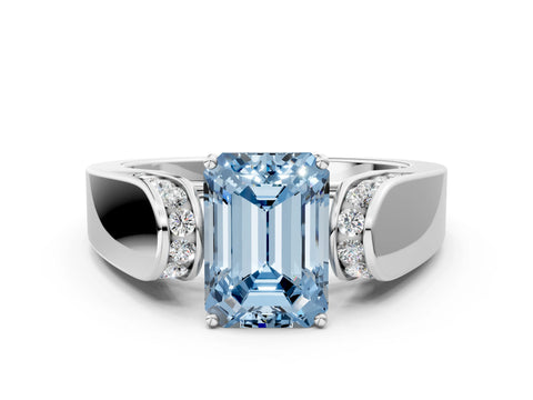 White gold Fancy Blue Emerald Cut Diamond Channel Set Solitaire Ring with Four-Prong Setting_32