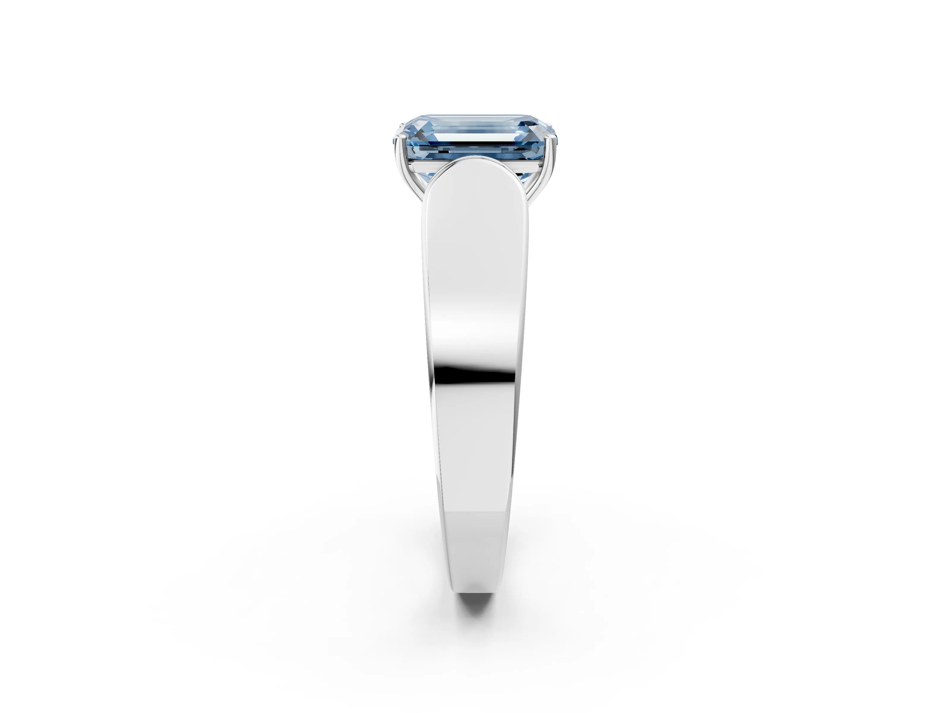 White gold Fancy Blue Emerald Cut Diamond Channel Set Solitaire Ring with Four-Prong Setting_34