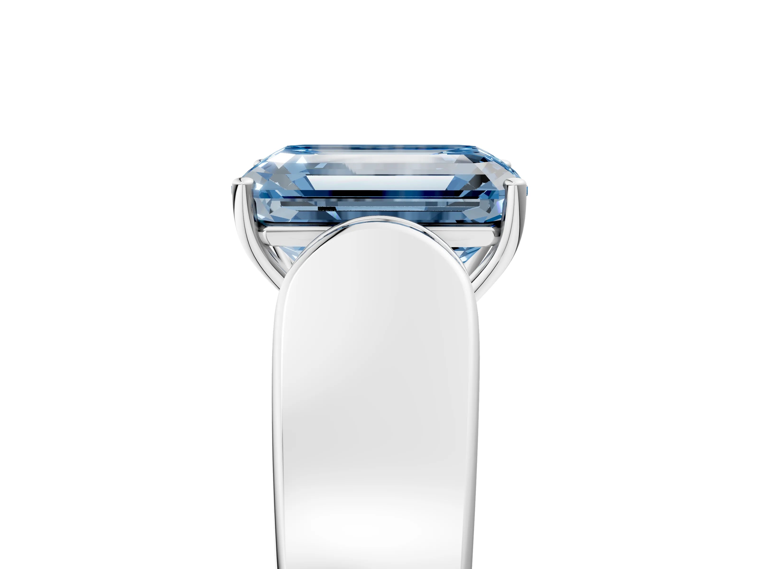 White gold Fancy Blue Emerald Cut Diamond Channel Set Solitaire Ring with Four-Prong Setting_37