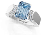 White gold Fancy Blue Emerald Cut Diamond Channel Set Solitaire Ring with Four-Prong Setting_59