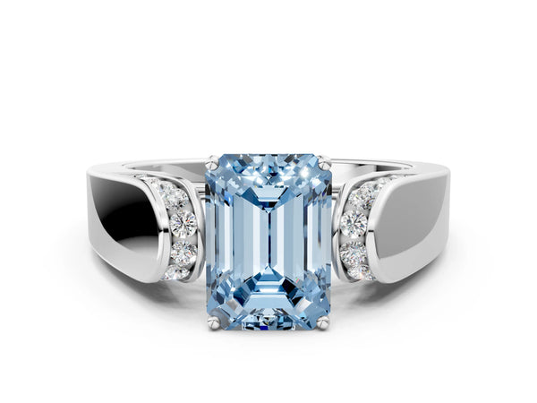 Sterling Silver Emerald Cut Channel Set Engagement Ring Setting for Fancy Blue Center with Wide Band