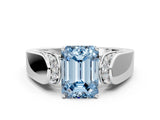 White gold Fancy Blue Emerald Cut Diamond Channel Set Solitaire Ring with Four-Prong Setting_75