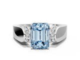 White gold Fancy Blue Emerald Cut Diamond Channel Set Solitaire Ring with Four-Prong Setting_88