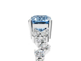 White gold Fancy Blue Emerald Cut Diamond Cluster Pavé Band with Four-Prong Setting_17