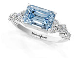 White gold Fancy Blue Emerald Cut Diamond Cluster Pavé Band with Four-Prong Setting_4