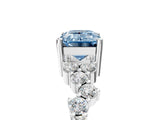 White gold Fancy Blue Emerald Cut Diamond Cluster Pavé Band with Four-Prong Setting_8