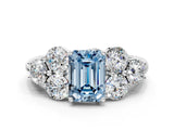 White gold Fancy Blue Emerald  Cut Diamond Cluster Ring with Round Accent Stones and Prong Setting on a Classic Band_47