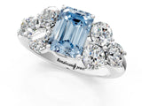 White gold Fancy Blue Emerald  Cut Diamond Cluster Ring with Round Accent Stones and Prong Setting on a Classic Band_48